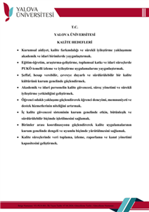 Yalova Üniversitesi Kalite Politikası ve Kalite Hedefleri Güncellendi